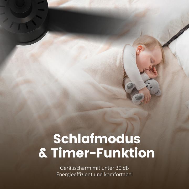 Produktbild Emke Deckenventilator mit Beleuchtung, 3 Blättern, 6 Geschwindigkeiten, 3 Lichttemperatur,Ø132cm, Schwarz