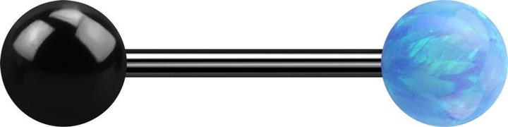 Star Piercing Micro Barbell schwarz mit Kugel und Kugel Opal hellblau (ohne Messing, Chirurgenstahl 316L)
