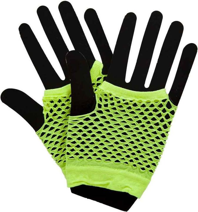 Actual product image Wicked Costumes 80s fingerless mesh gloves neon yellow
