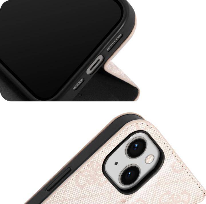 Actual product image Guess GUBKP14MHG4SHP iPhone 14 Plus 6.7" różowy/pink book 4G Vintage Gold Logo (Apple iPhone 14 Plus)