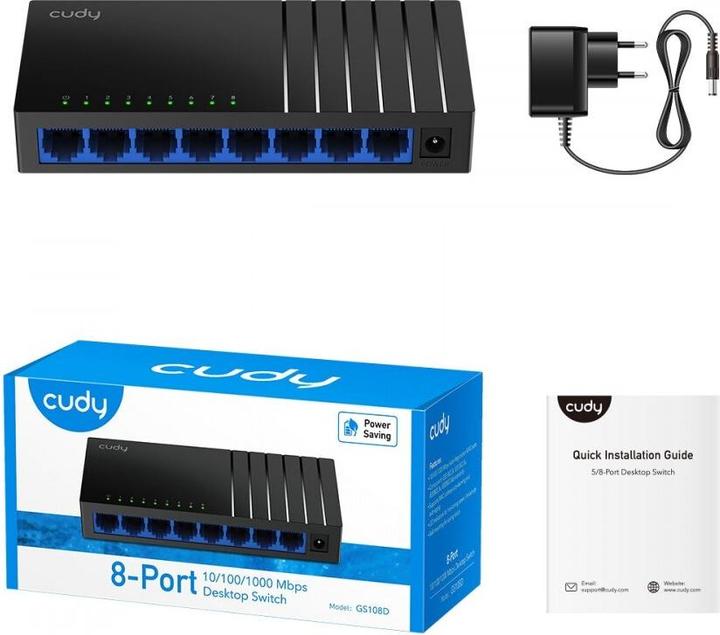 Productafbeelding Cudy GS108D netwerkswitch Gigabit Ethernet (10/100/1000) Zwart (8 Havens)