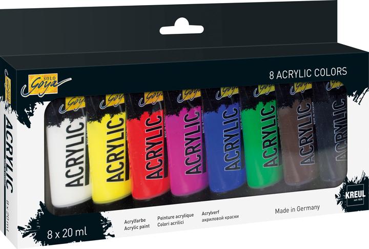 Produktbild Kreul Acrylic Tuben (Schwarz, Magenta, zinnoberrot, Ultramarinblau, Zitron, Permanentgrün, Weiss, Dunkelbraun, 20 ml)