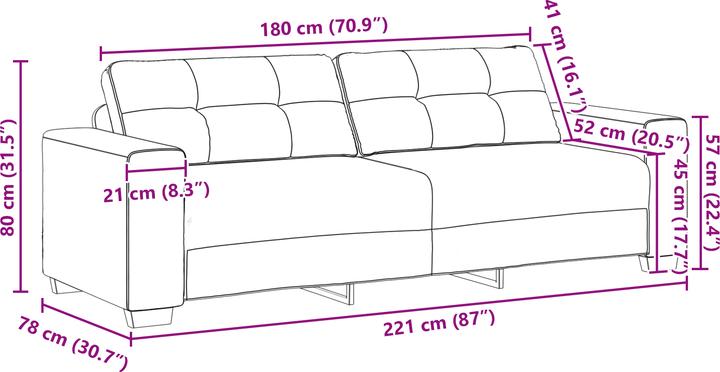 Produktbild VidaXL Sofa 3-Sitzer Wolkengrau 180 cm Stoff (3-Sitzer)