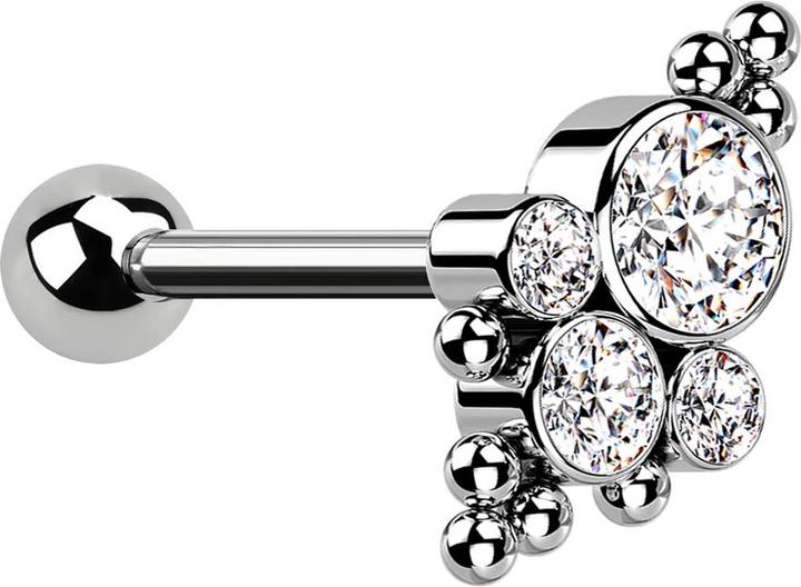 Star Piercing Micro Barbell Innengewinde silber mit Kugel und Kugeln vier Kristalle silber (Titan G23, ohne Messing)