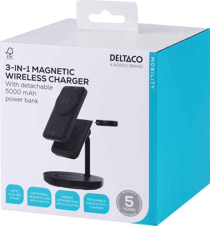Actual product image Deltaco 3-in-1 Magnetischer Wireless Charger (18 W)