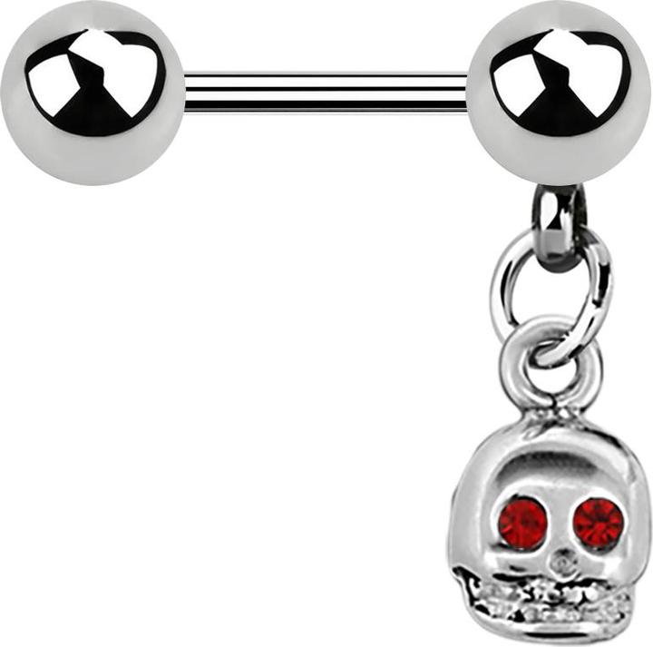 Star Piercing Micro Barbell silber mit Kugel und Anhänger Totenkopf Kristall rot (ohne Messing, Chirurgenstahl 316L)