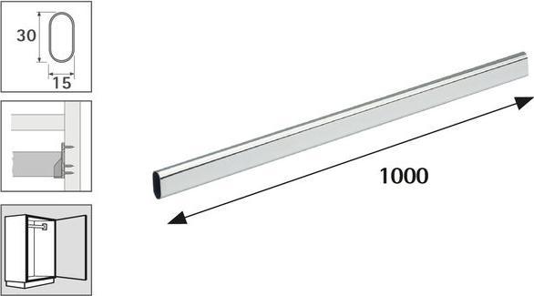 Produktbild Hettich Schrankrohr 15 x 30 x 1000 mm, oval, verchromt