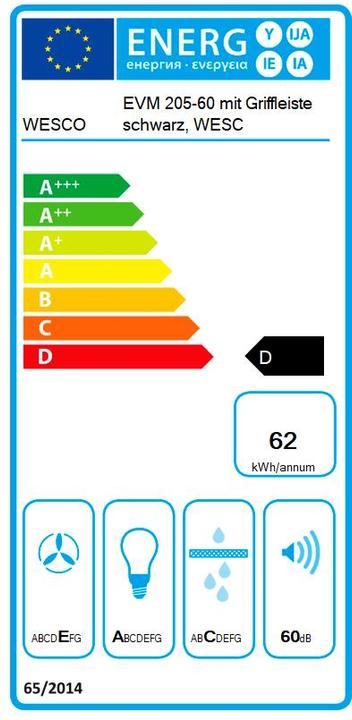 Label énergétique Wesco Hotte encastrable EVM 205-60 poignée noire (4010764)