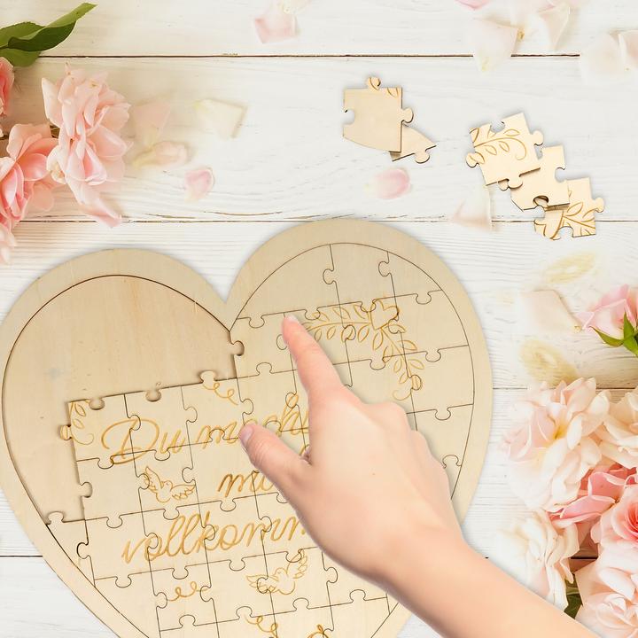 Produktbild Relaxdays - Herzpuzzle mit graviertem Spruch, Design: D, Hellbraun (49 Teile)