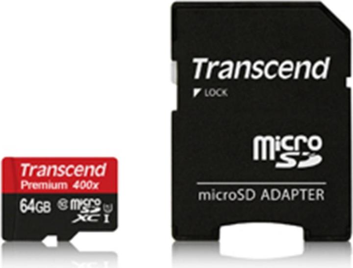 Actual product image Transcend microSDXC Premium 400x UHS-I (64 GB, microSDXC, U1, UHS-I)