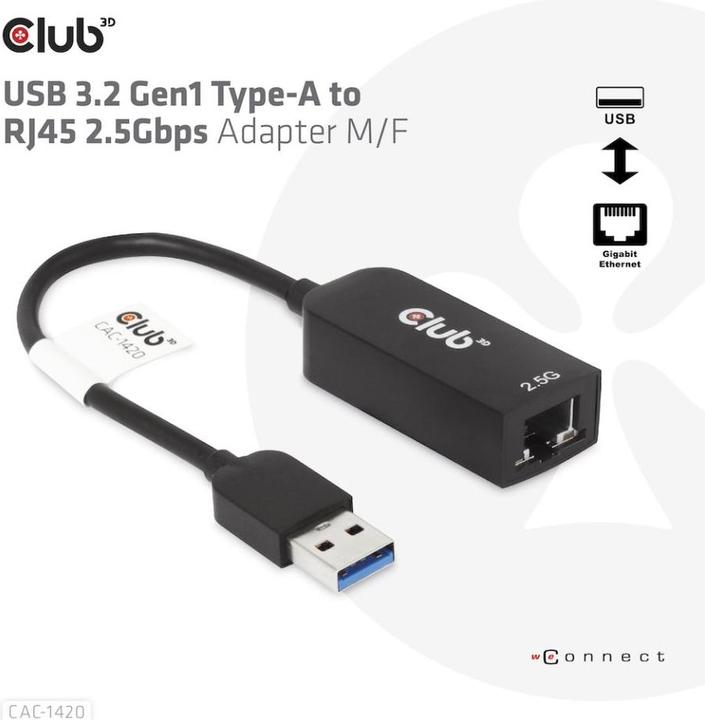 Image du produit Club 3D USB 3.2 Gen1 Type A sur RJ45 (USB 3.2, RJ45 (1x))