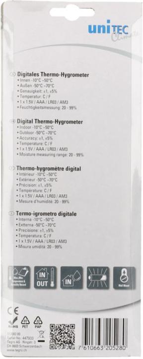 Image du produit Unitec Thermo-hygromètre numérique d'extérieur