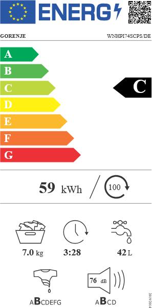Label énergétique Gorenje WNHPI74SCPS/DE (7 kg, Gauche)