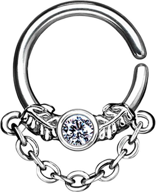 Star Piercing Septum Ring silber mit Kristall und Kette (Messing, Chirurgenstahl 316L)