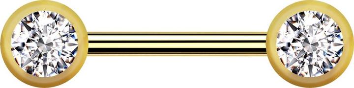 Actual product image Star Piercing Barbell internal thread gold-plated with two ball front crystal silver (Titanium G23)