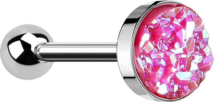 Star Piercing Micro Barbell silber mit Druse Stein pink (ohne Messing, Chirurgenstahl 316L)