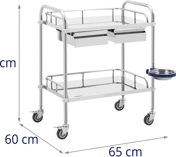 Actual product image Steinberg Laboratory Trolley - stainless steel - 2 shelves each 55 x 37 x 13 cm - 2 drawers - 20 kg
