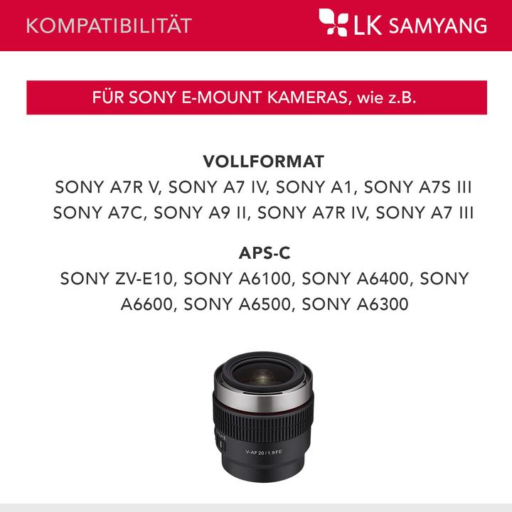 Produktbild Samyang V-AF 20mm F1.9 Sony-E (Sony E, Vollformat)