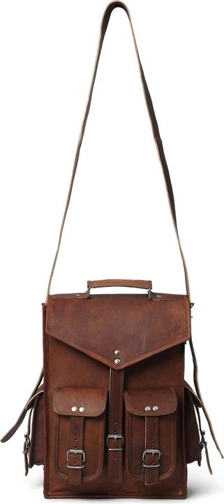Produktbild Only-Bags.Store 2 in 1 Convertible Leder Laptop Messenger Rucksack, Vintage Brown Leder Laptop Rucksack, Leder