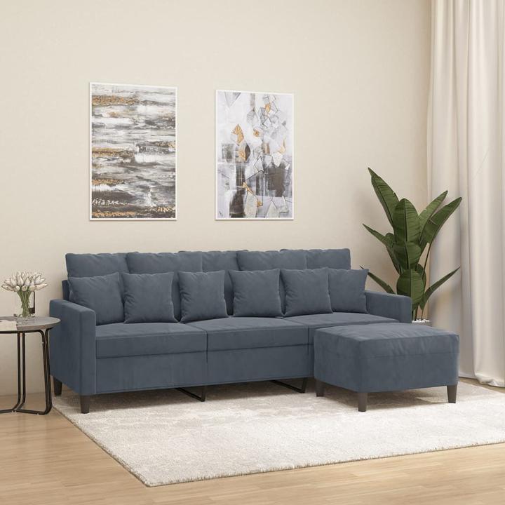 Produktbild VidaXL 3-Sitzer-Sofa mit Hocker Dunkelgrau 180 cm Samt,Farbe (3-Sitzer)