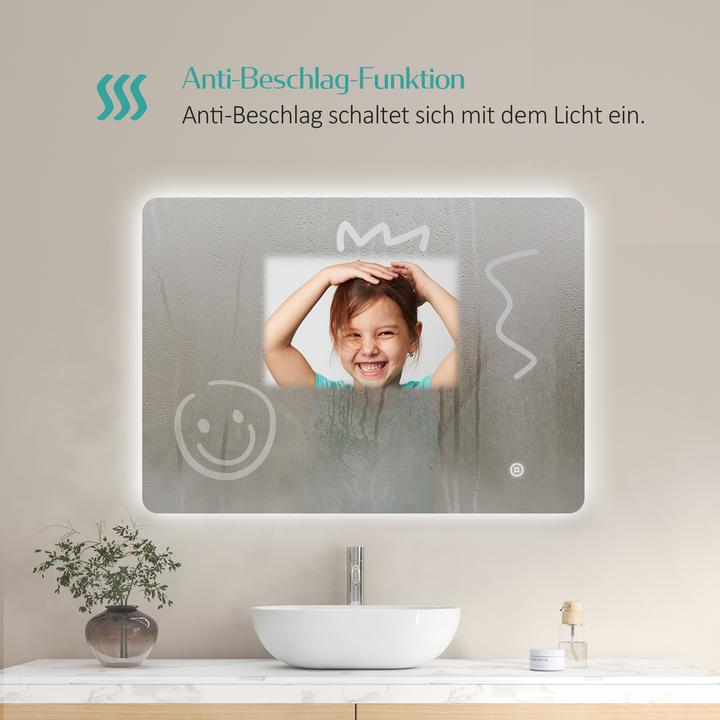 Actual product image Emke Bathroom Mirror With Lighting 80*60cm,Fog-Free, 3 Colour Temperatures (3000K-6500K)&Dimmable (80 x 60 cm)