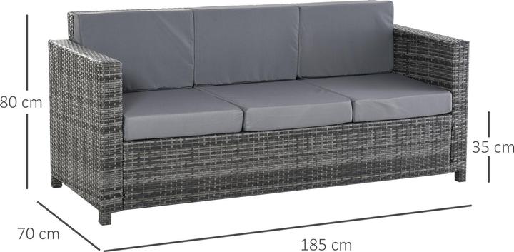 Produktbild Outsunny 3 - Sitzer Rattansofa mit Kissen