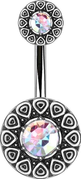 Immagine prodotto Star Piercing Scudo tribale rotondo in argento con cristalli multicolore (Acciaio chirurgico 316L, Ottone)