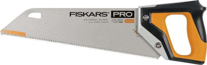 Fiskars Pro handzaag voor hout, laminaat en PVC, zaagbladlengte: 38 cm, 9 TPI, Zwart/Oranje, PowerT