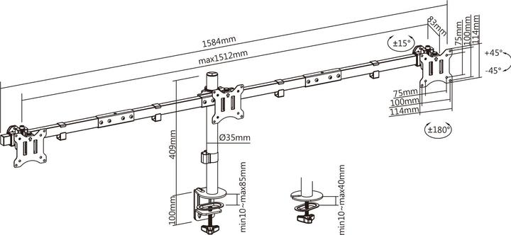 Actual product image InLine Table mount, for 3x LCD/LED display up to 81cm (32"), max. 7kg, black (Table, 32")