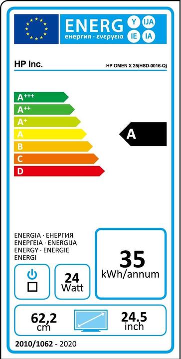 Energy Label HP Omen X 25 (1920 x 1080 pixels, 24.50")