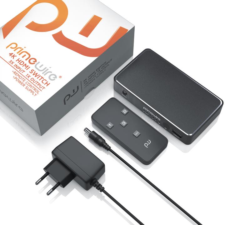 Produktbild Primewire HDMI Switch 4k 60Hz Ultra HD, 2 Port, Verteiler mit Fernbedienung, 4K, 3D, CEC, ARC