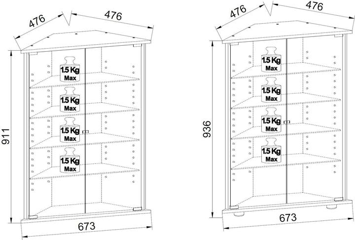 Produktbild VCM Sammel Stand Eckvitrine Holz Glas Vecko (88 x 67 x 23 cm)