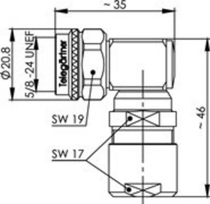 Actual product image Telegärtner Coax N cable angle connector G1 / G5, 50 OHM Cable group: G1 (RG-58C/U), G5 (RG-223/U), RG 141 A/U