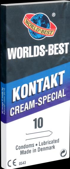 World`s Best Worlds Best "Kontakt Cream Special" 10 true-to-the-touch condoms from Denmark (10 pcs.)