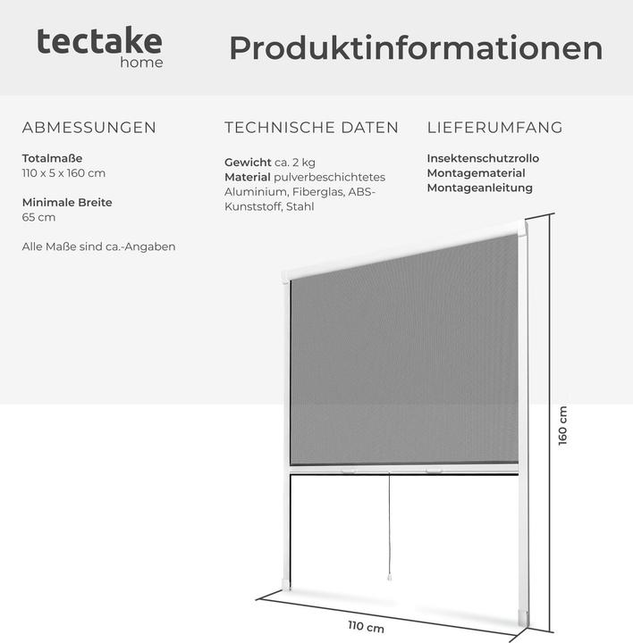 Actual product image tectake Insect screen roller blind (110 x 160 cm)