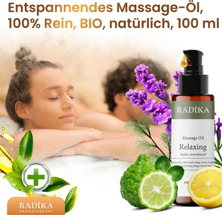 Produktbild Radika Massageöl, Entspannendes Massage-Öl, 100% Rein, BIO, natürlich, 100 ml (100 ml)