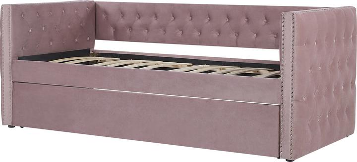 Actual product image Beliani Daybed extendable velvet fabric pink slatted frame 90 x 200 cm GASSIN (90 x 200 cm)