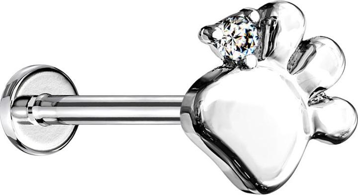 Star Piercing Micro Threadless Labret silber Pfote silber Kristall silber (Chirurgenstahl 316L, Messing)