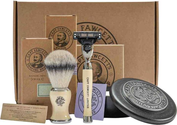 Captain Fawcett Faux Badger Shaving Brush, Finest Hand Crafted Safety Razor and Luxurious Shaving So (Rasiergel, Rasierseife)
