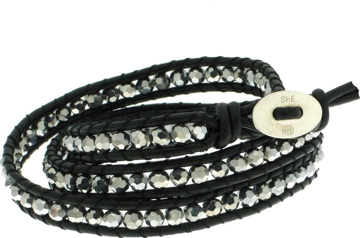 Leyda Armband Leder Grau (50 cm, Silber 925, Synthetischer Stein, Leder)