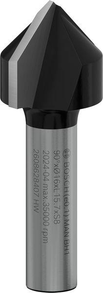 Produktbild Bosch Professional Zubehör V-Nutfräser, 8 mm, D1 16 mm, L 16 mm, G 45 mm, 90°