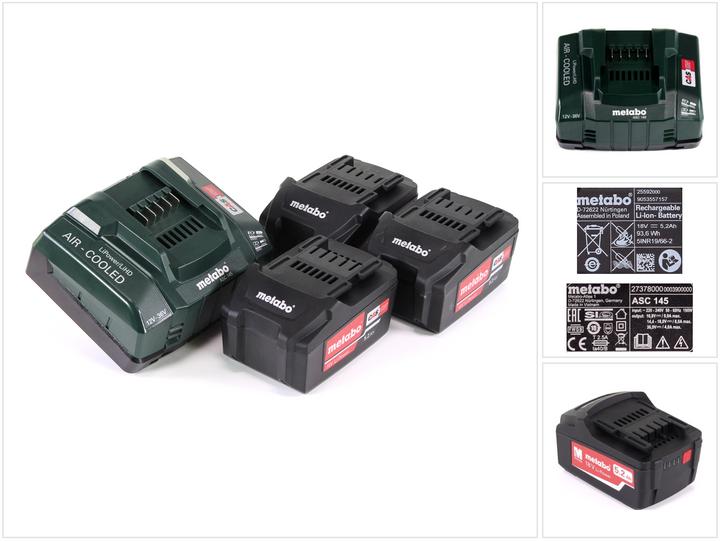 Produktbild Metabo 18V Ersatzakku 3 x 5.2 Ah + Ladegerät Basic-Set (18 V)