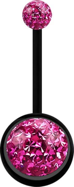 Produktbild Star Piercing Banane schwarz mit zwei Kristallkugeln pink Epoxy Schutzschicht (Bioflex, ohne Messing)