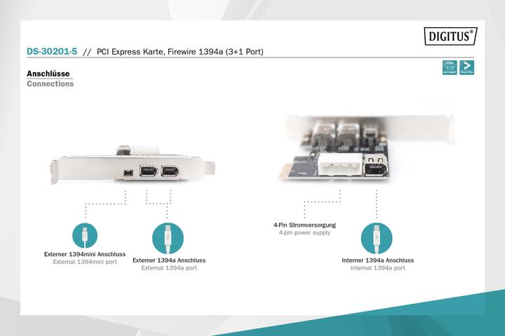Immagine prodotto Digitus Scheda PCIe Firewire 1394a 3+1 porte