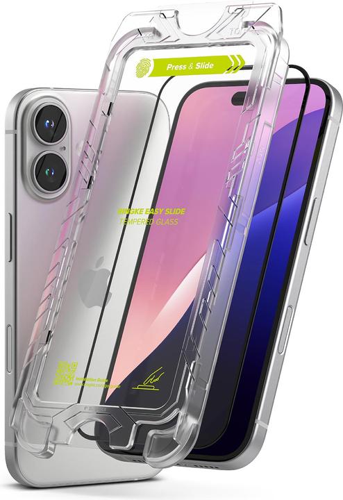 Productafbeelding Ringke Screen Protector voor iPhone 16 / 15 EASY SLIDE TEMPERED GLASS 2 pack, w installation Jig (2 Stuk, Apple iPhone 16)