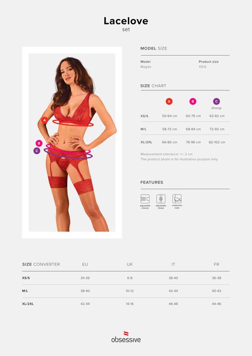 Actual product image Obsessive Lacelove Three Piece Set Red Xl/Xxl (L, XL)