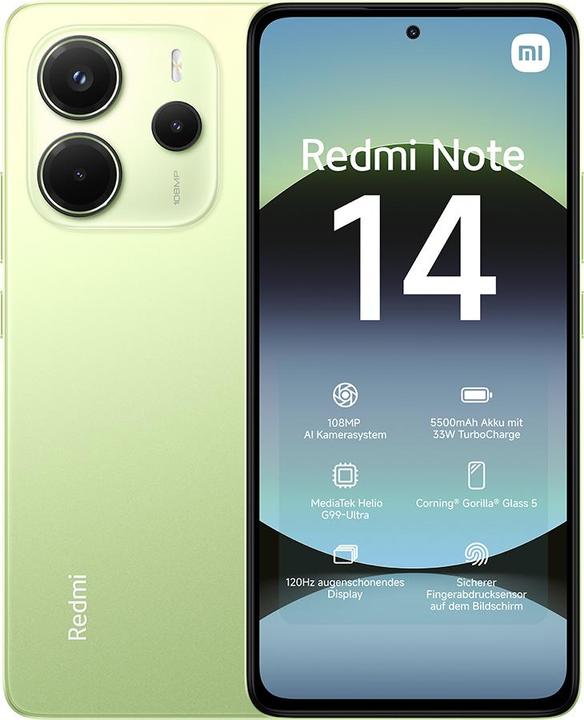 Image du produit Xiaomi Redmi Note 14 (256 Go, Vert citron vert, 6.67", Double SIM hybride, 108 Mpx, 4G)