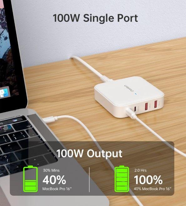 Productafbeelding Choetech PD8008 100W GaN snellader 2x USB-A / 2x USB-C - wit (100 W)