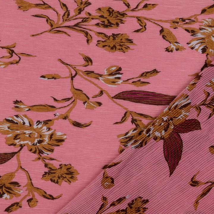 Produktbild Stoffrestposten Plissee Chiffon - Schöne Blumen auf Olive