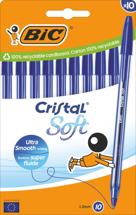 Produktbild Bic Kugelschreiber Cristal Soft transparent Schreibfarbe blau, 10 St. (Blau, Transparent, 10 x)